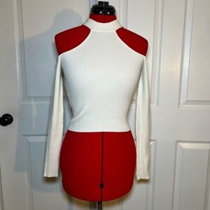 Pinkyotto Long Sleeve Cold Shoulder Ribbed Mock Neck Sweater Small
